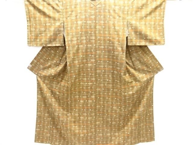 JAPANESE KIMONO / UNUSED FUSHI TSUMUGI / WOVEN GRID & KASURI PATTERN 